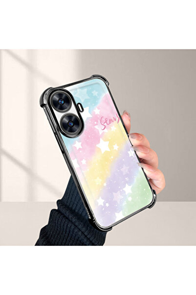 ucuc حافظة واقية من السيليكون الشفاف المتوافقة مع Realme C55 بأنماط قوس قزح