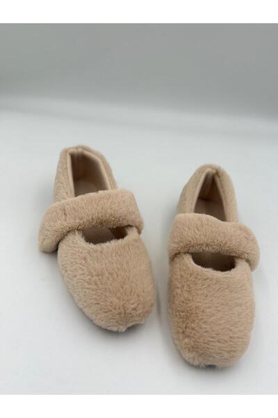 adelix Yeni Sezon Tek Bantlı Lastikli Kadın Peluş Ev Babet Krem