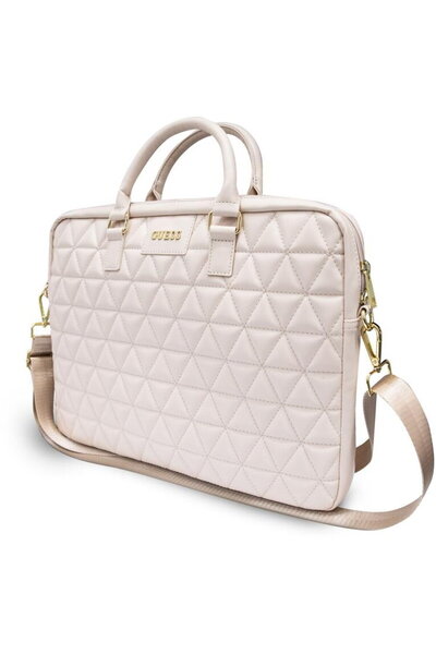 Guess 15 inch Laptop Shoulder Bag, Quilted, Eco-leather, Pink