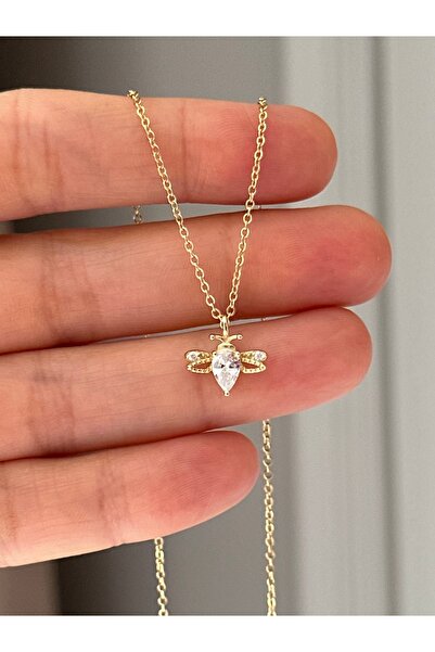 emy by emel luxury silver jewelry Altın Kaplama Taşlı Arı Kolye 925 Ayar Gümüş