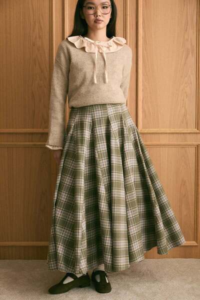 Ceylan Otantik Khaki Plaid Piece Skirt