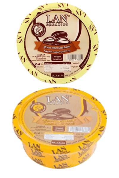 LAN ORGANICS زبدة الشيا الصفراء الأفريقية 200 مل & زبدة الشيا البيضاء الافريق...