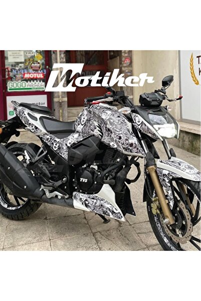 Motiker APACHE RTR 200 Chicano Tattoo Art Kaplama Sticker Etiket Modeli Beyaz...