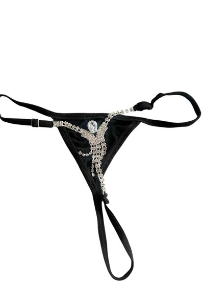 TAKIŞTIR Siyah Renk Taş Detaylı Tanga