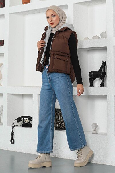 Missvalle Hooded Inflatable Vest Brown 9471