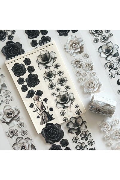 Onwize شريط PET نوار بلوسوم ميوز |   شريط لاصق أسود وأبيض لألبومات القصاصات و...