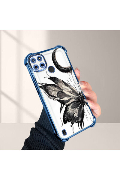 Hontinga جراب هاتف شفاف مطلي بالسيليكون مضاد للسقوط متوافق مع هاتف Realme C21...