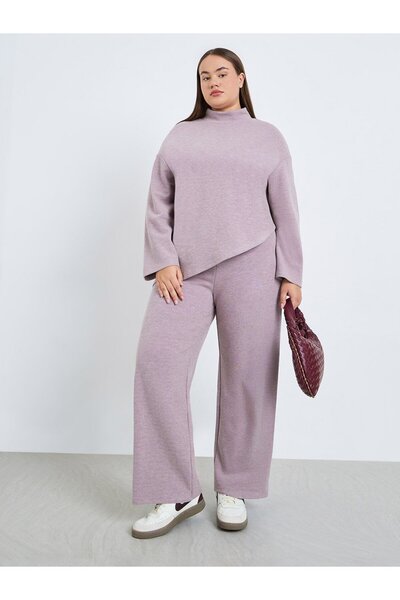 Styli Plus Size Asymmetrical Knit Top and Pants Co-Ords
