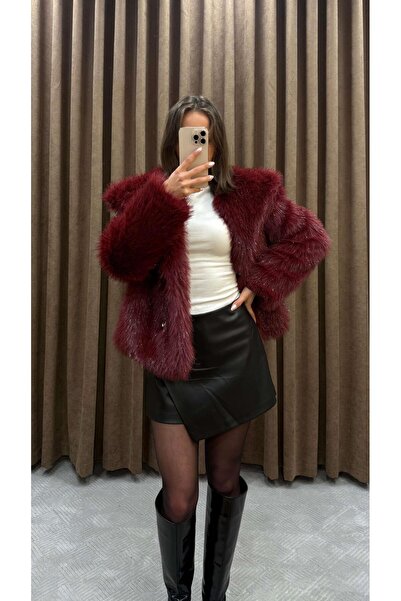 Maysa ŞAL YAKA SİMLİ KÜRK-BORDO