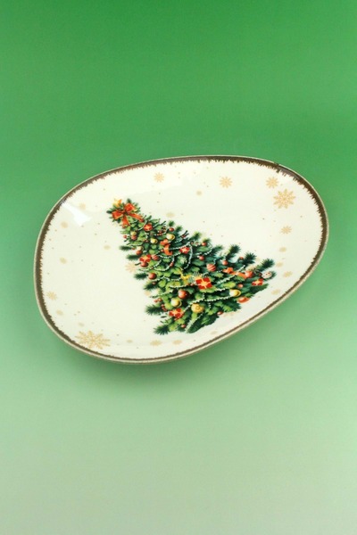 Bursa Porselen Dekor Retro Christmas Tree Porcelain Serving Plate/Platter