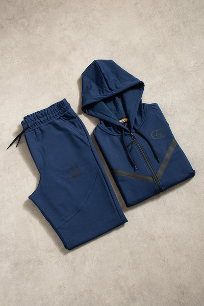 grand coco طقم رياضي رجالي باللون الأزرق الداكن مكون من خيطين من القطن الممشط...