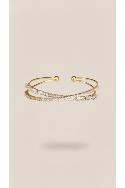 Lune Design Altın Rengi Çelik Su Yolu Baget Taşlı Kelepçe Bileklik