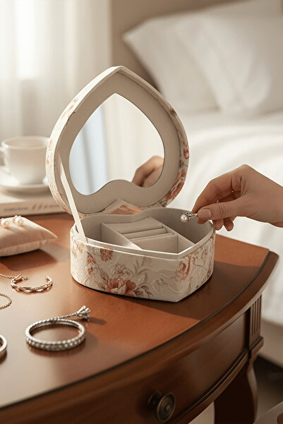 TAKIŞTIR Karışık Renk Çiçek Figürlü Ayna Detaylı Çekmeceli Takı Organizeri