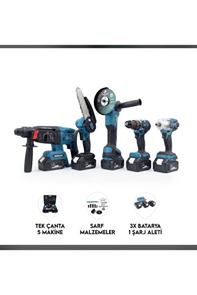 LUNAX CHELİKBEİ 21V 5’li Akülü Set | Taşlama – Hilti – Testere – Vidalama | P...