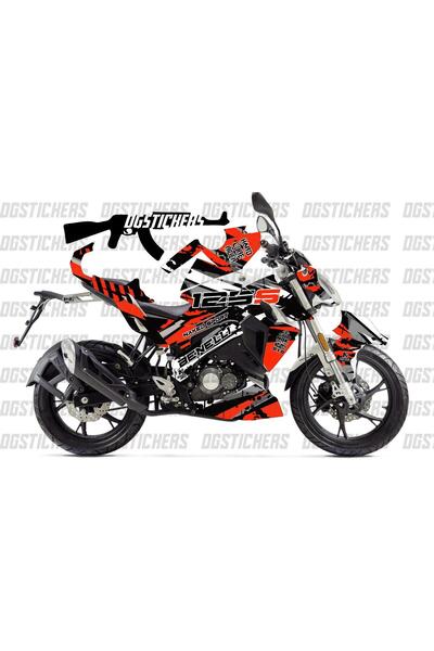 Motiker Benelli 125S Kırmızı Siyah Sport Design Tasarım Sticker Etiket Modeli