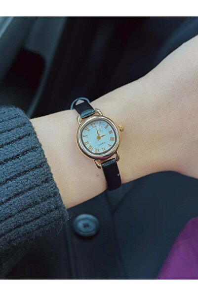 MERW Remy Model Siyah Rengi Deri Kordon Vintage Seri Kadın Kol Saati
