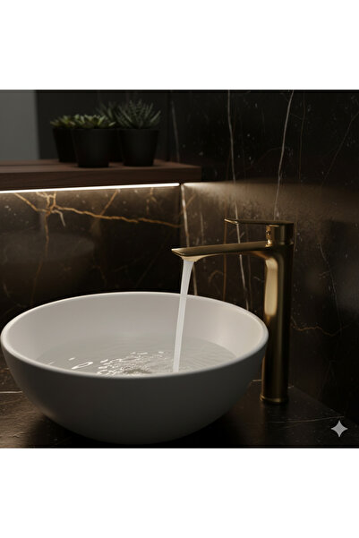 KAVİTİCARET Mat Gold Modern Kare Tasarım Çanak Lavabo Bataryası - Paslanmaz Y...