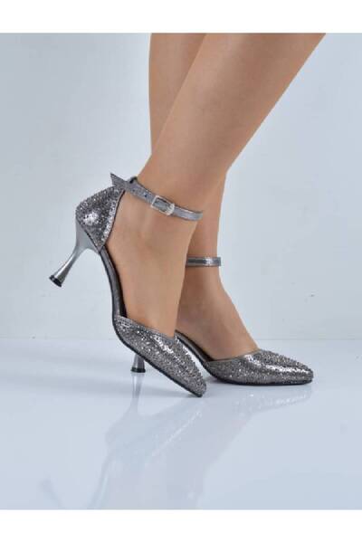 Şanslı Ayakkabıcılık Mink Plastered Stone Banded Champagne Heeled Evening Dress Shoes