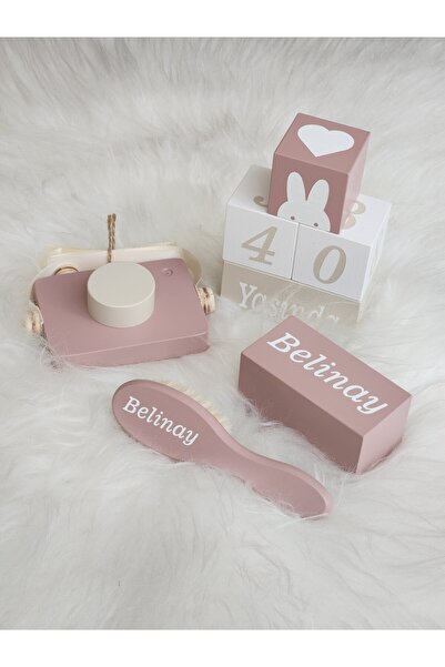 Yoyowoods Ahşap İsimli Anı Küpü-Keçi kılı fırça-Fotoğraf Makinesi