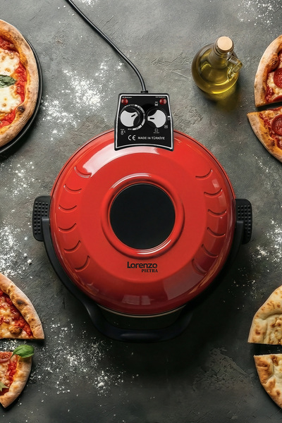 Lorenzo Pietra 12in1 Pizza Lahmacun Tandır Ekmeği Bazlama ve Fırın Yemekleri Tepsi Hediyeli Kırmızı