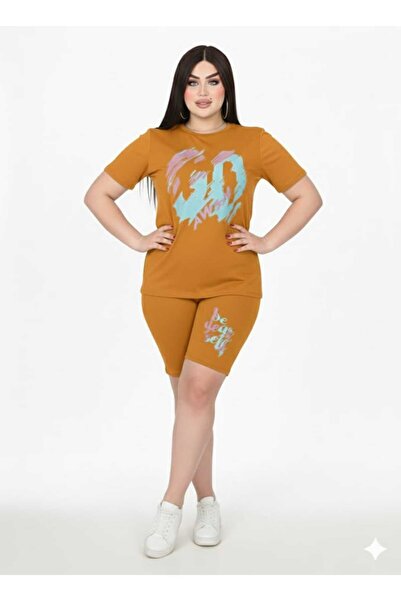 TREN Jersey Knit Two Piece Statement Slogan Outfit Women's Stretch Cotton Lounge Shorts