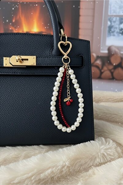 RM Bijuteri Gold Pearl Detailed Mini Cherry Bag Charm + Keychain