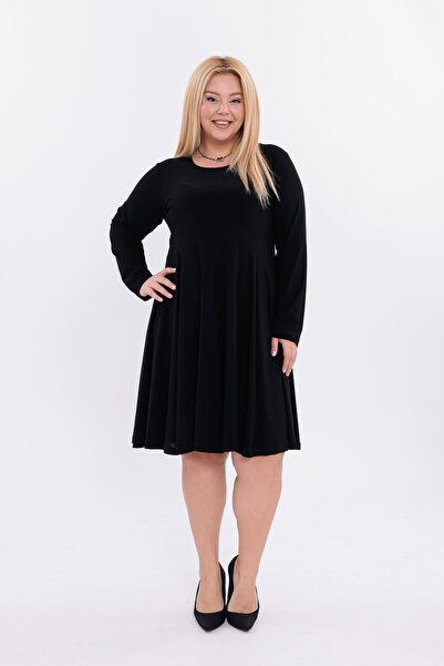 HELVEYS Comfortable and Stylish Stretch Fabric Sandy Stretchy Fabric Women's Long Sleeve Oval Neck Casual Plus Size Dress 5025