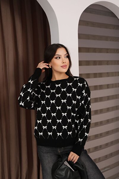 QUAWEAR Crew Neck Patterned Knitwear Sweater