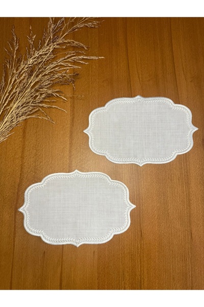 Smiling Home 2 Adet Keten Ekru Renk Zehirli Sarmaşık Desenli Tepsi Örtüsü