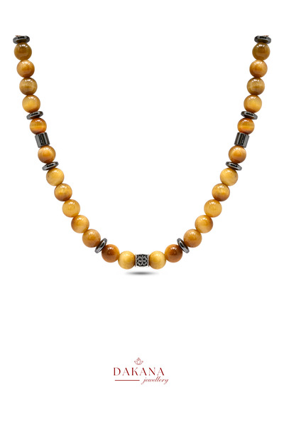 DAKANA JEWELLERY Sertifikalı Bal Kaplan Gözü ve Hematit Taşı 8 mm Yonca Figür...