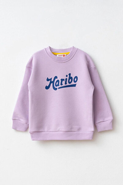 Haribo Дівчача футболка з повним кроєм, коміром-стійкою та принтом - Ліла