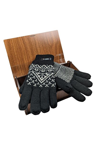 1001 Kravat Thinsulate Lined Winter Men's Black Gloves - Wooden Gift Boxed
