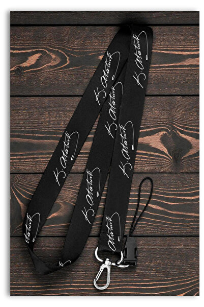 Mia Aurora Atatürk İmzalı Siyah Özel Tasarım Boyun Askı İpi Kordon Telefon An...