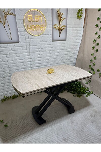ELEN HOME X Ayaklı Beyaz Masa, Mdf Açılabilir Salon ve Mutfak Masası 80x130-190