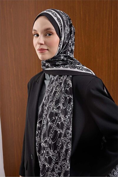 Silk Home شال فيسكوز مايدا أسود بنقشة سلسلة مع مشبك 190×70