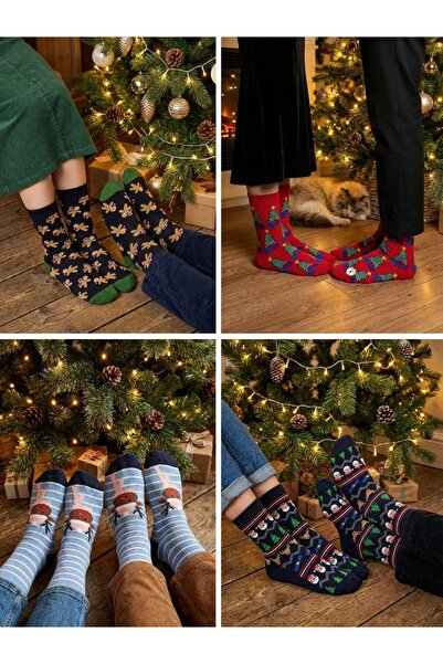 B Beşiroğlu Since 1980 Yılbaşı 4’lü Çorap Seti | Unisex | Kalın Kışlık | Noel & Hediyelik