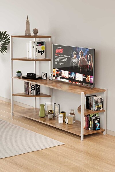 WOODENSA TV Ünitesi Ahşap Raflı 5 Katlı Televizyon Sehpası TV Standı