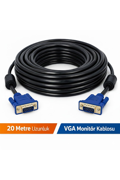 VOREX Gabble VGA Monitör Ekran Kablosu 20 Metre – Parazit Önleyici Filtreli