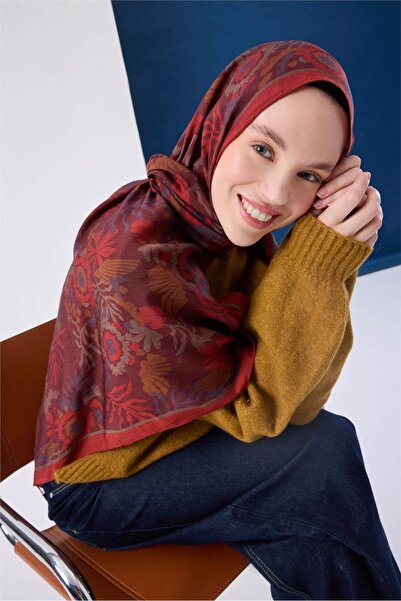 Silk Home Urban Hours Aqua Whisper Burgundy Mayda Shawl 190X70