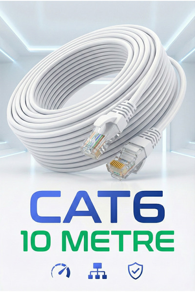 Reyonex 10 Metre Beyaz CAT6 Ethernet Patch Kablo - Yüksek Hızlı Gigabit İnternet Kablosu (RJ45 Uçlu)