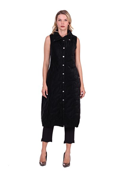 Invee Silk leather quilted vest black