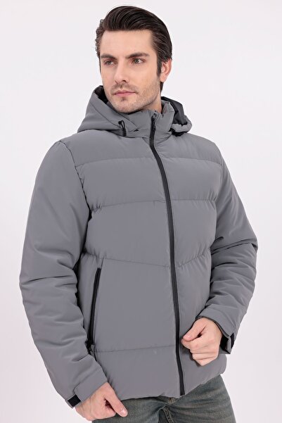 Montland Men's Anthracite Çıkma Hooded Nova Fabric Water and Windproof Coat