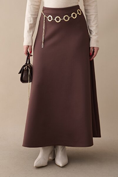 InStyle Flared Waist Elasticated Scuba Bitter Brown Skirt