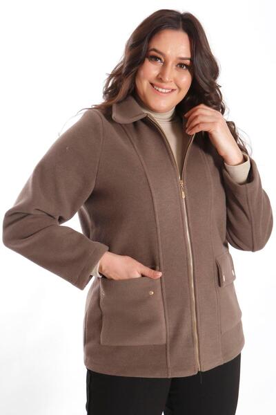 Metpoint Trend42Plus Plus Size Zippered Mink Cashmere Coat with Pocket Flaps