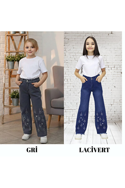 BeModal Girl's Jeans Denim Trousers Star Embroidered Pants Gray-Navy Blue (2 ...