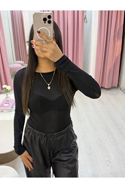 Kardelen Butik Store Women's Black Boat Neck Model Ultra Light Blouse