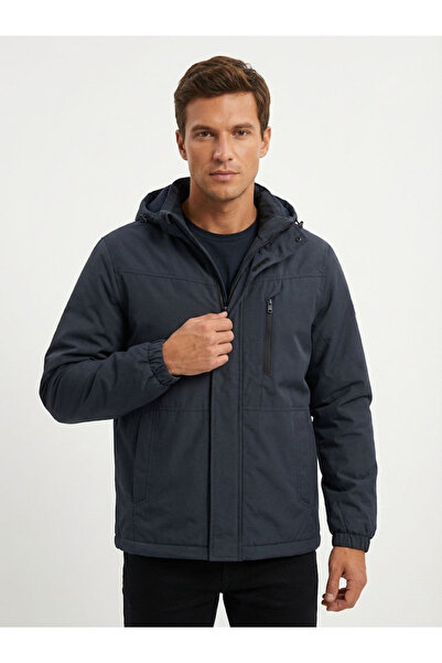 BIGAZZI Erkek Kapüşonlu İçi Kürklü Rüzgar Geçirmez Kaban-217