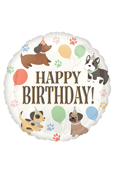 Anagram Happy Birthday! round puppy foil balloon 43 cm