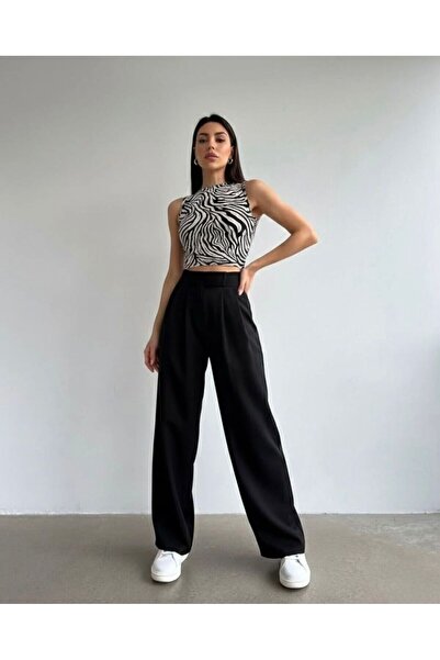 modaonline جيب بحزام قابل للتعديل بنطلون واسع الأرجل