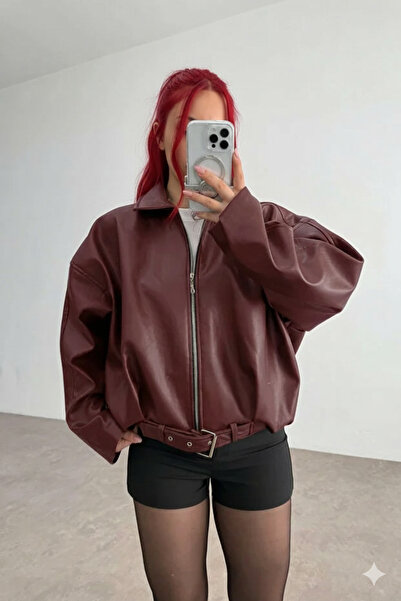 Orions Collection Δερμάτινο μπουφάν bomber PB Oversize με ζώνη